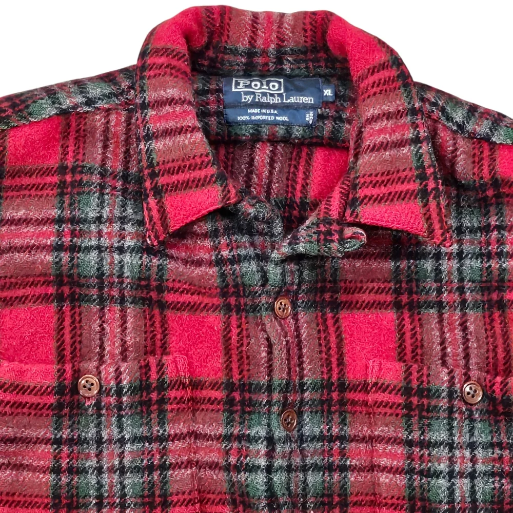 VTG Polo Ralph Lauren 100% Wool Plaid Flannel‎ Shirt Jacket L XL USA